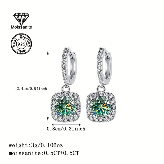 1 Carat Moissanite Square Earrings – S925 Sterling Silver Sparkle
